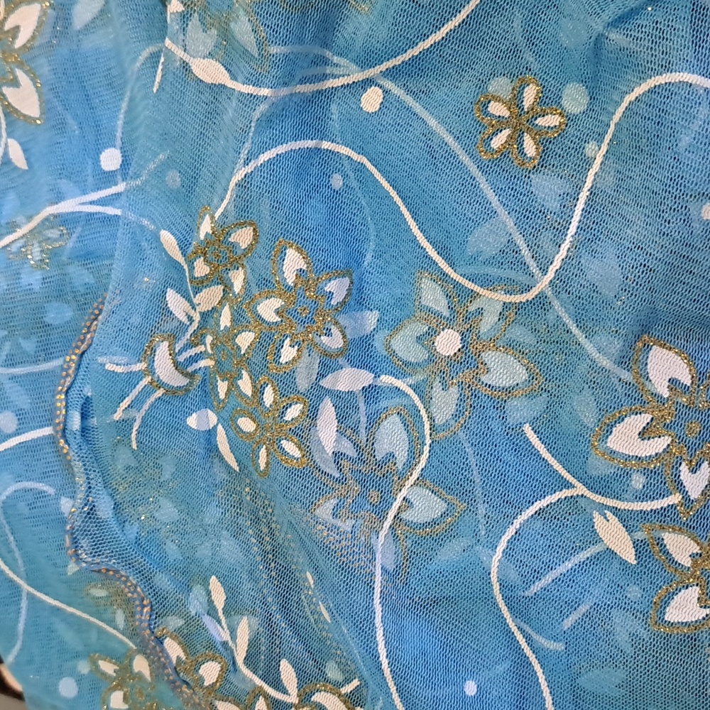 Scarf Ruffle Trim Blue Floral - Picture 2 of 3